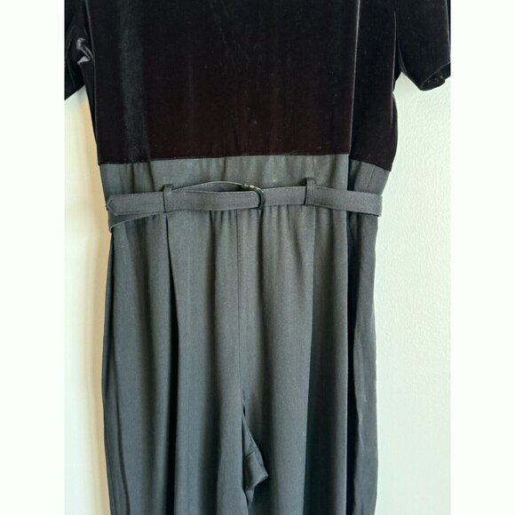 Vintage J.S.J Women’s 12P Black Velvet Top Y2K Jumpsuit 90s 80s Evening Holiday - Picture 4 of 10